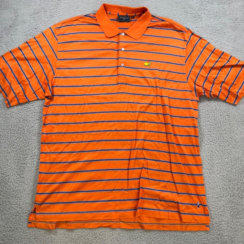 Bobby Jones Players Mens XL Orange Striped Cotton Polo Masters Logo Golf Shirt